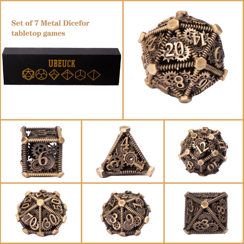 UBEUCK DND Metal Dice Set, UBEUCK 7PCS Gear Metal DND Dice Set for Dungeons & Dragons Board Games Boxes(Bronze Gear) - Image 4