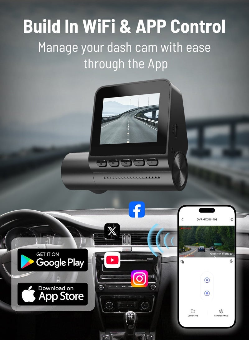 Dansent Dash Cam 4K Ultra HD 2Inch IPS 1K Rear Car Road Camera with 32GB card GPS Night Vision G-Sensor ADAS Wi-Fi App Control 24H Parking Monitor Video Recorder - Image 4