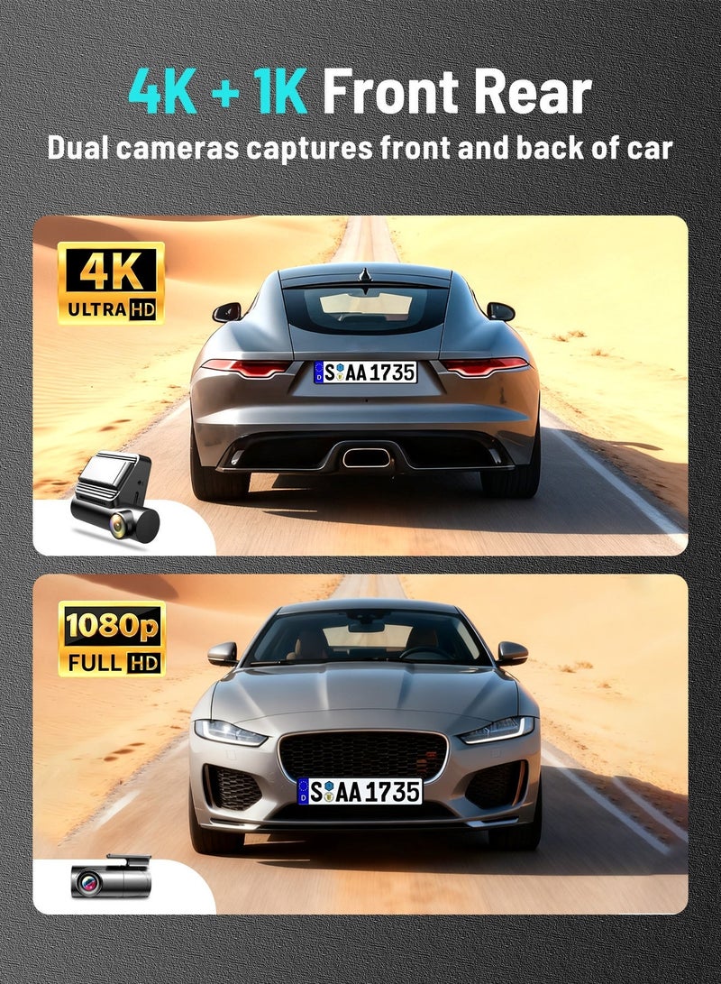 Dansent Dash Cam 4K Ultra HD 2Inch IPS 1K Rear Car Road Camera with 32GB card GPS Night Vision G-Sensor ADAS Wi-Fi App Control 24H Parking Monitor Video Recorder - Image 4