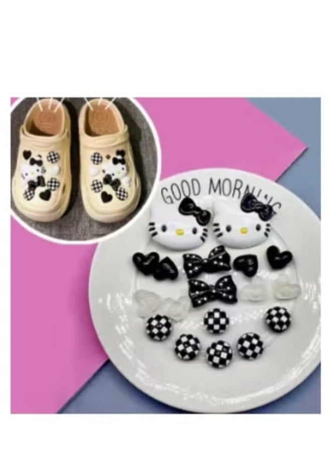 Hello Kitty 11-Piece Hello Kitty & Black-White Shoe Decorations (Hearts, Checkers & Bow Embellishments) - Image 2