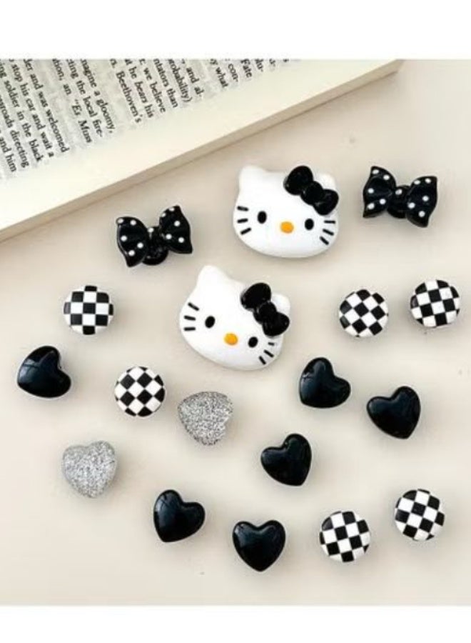 Hello Kitty 11-Piece Hello Kitty & Black-White Shoe Decorations (Hearts, Checkers & Bow Embellishments) - Image 1