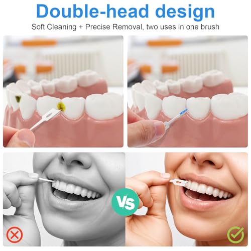 ACSKD Dental Floss Picks, 200 Count, Soft Rubber Brush Head, Interdental Brushes with Convenient Carry Case,Dual-Ended Toothpick Travel Teeth Cleaning Tools (Blue) - Image 3