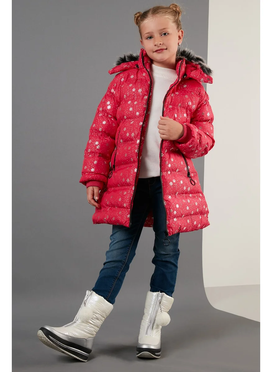 Lela Faux Fur Collar Removable Hooded Plush Lined Winter Long Coat Girl's Coat 5760051