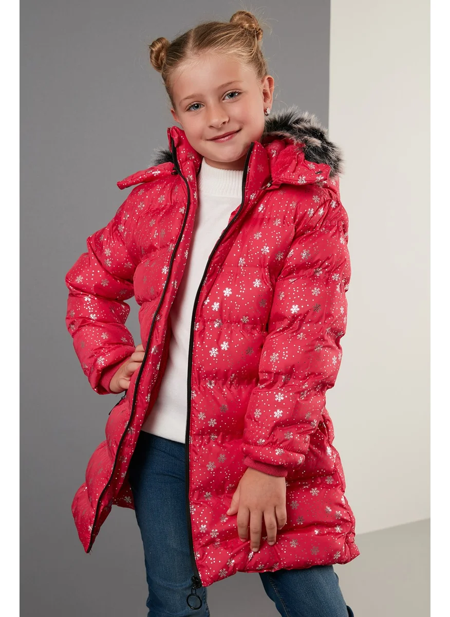 Lela Faux Fur Collar Removable Hooded Plush Lined Winter Long Coat Girl's Coat 5760051