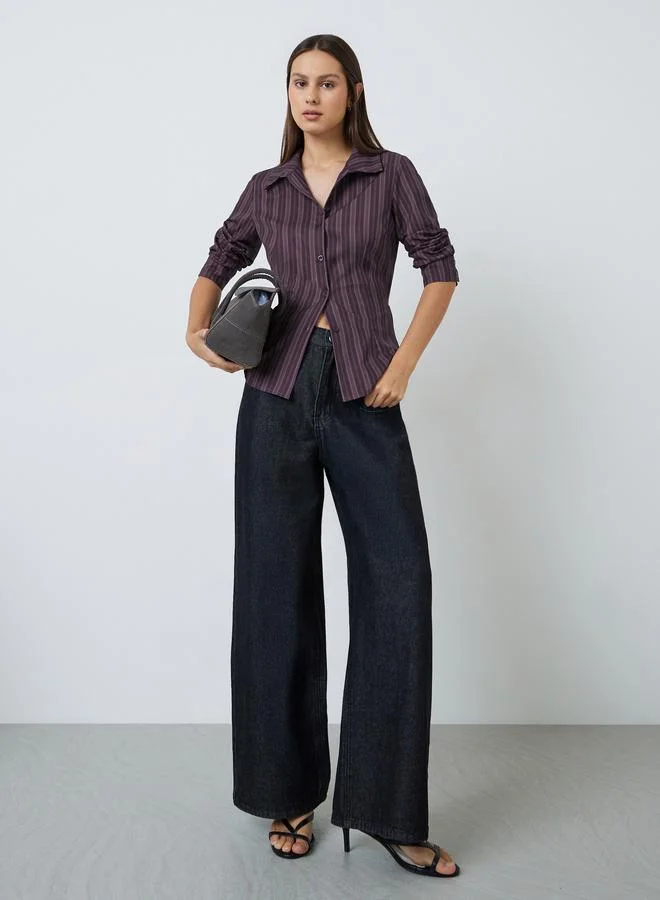 Styli Brown Striped Regular Fit Shirt