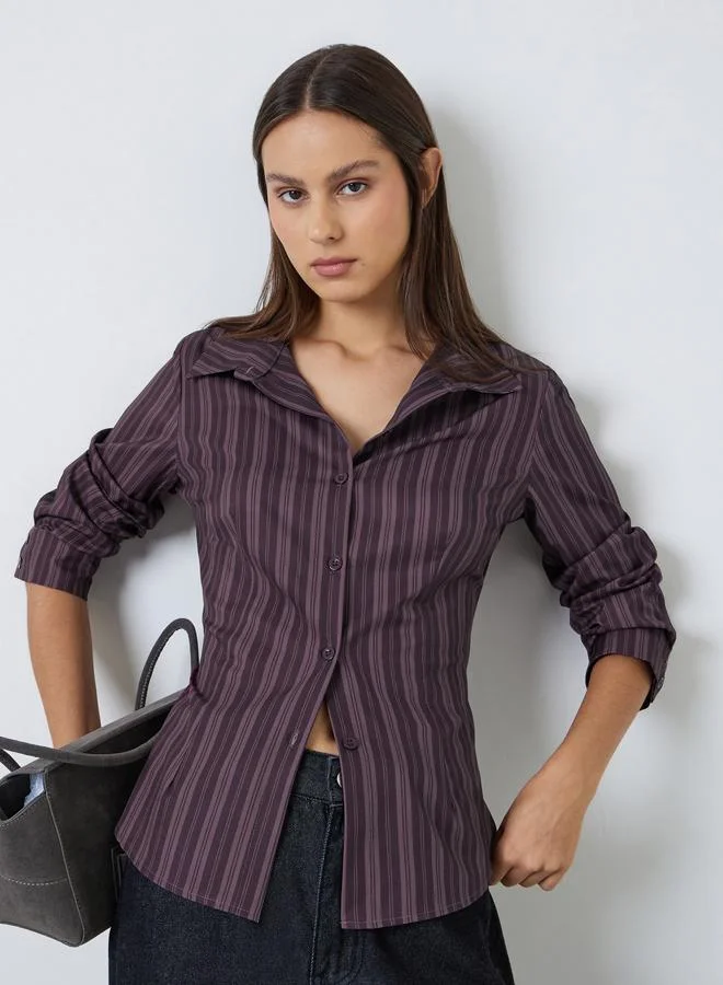 Styli Brown Striped Regular Fit Shirt
