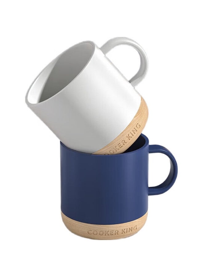 COOKER KING Chuidahuang Mug, Wooden Base Ceramic Cup, Stylish Office Non-Slip Coffee Cup, Milk Cup, Water Cup, White, 350Ml - Image 1