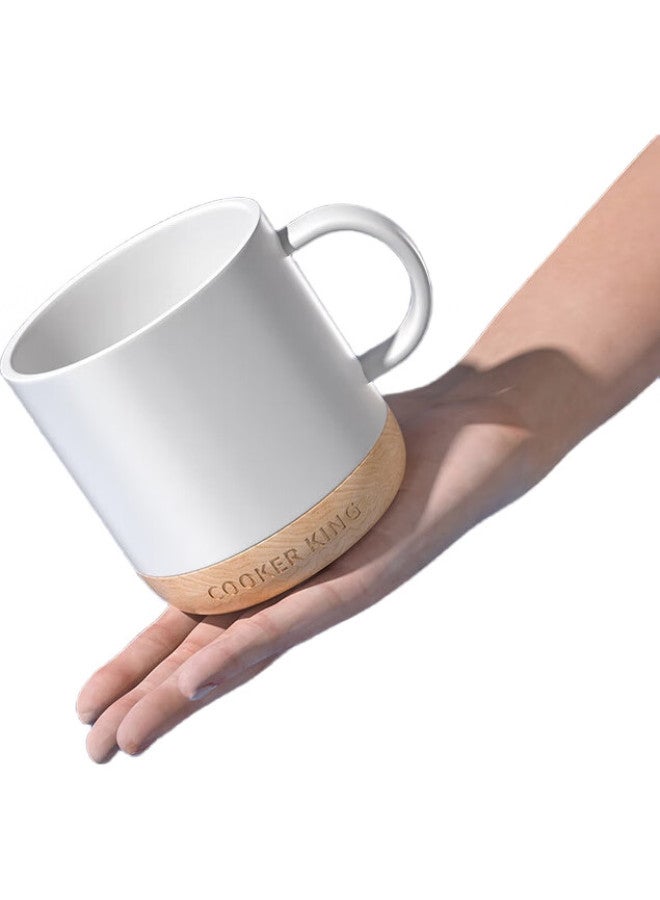 COOKER KING Chuidahuang Mug, Wooden Base Ceramic Cup, Stylish Office Non-Slip Coffee Cup, Milk Cup, Water Cup, White, 350Ml - Image 2