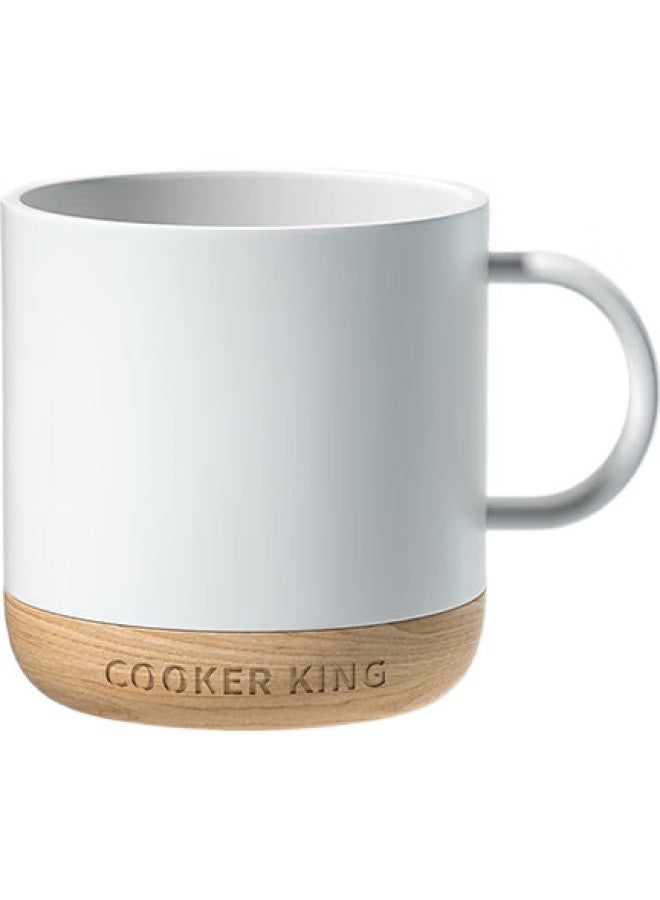 COOKER KING Chuidahuang Mug, Wooden Base Ceramic Cup, Stylish Office Non-Slip Coffee Cup, Milk Cup, Water Cup, White, 350Ml - Image 3