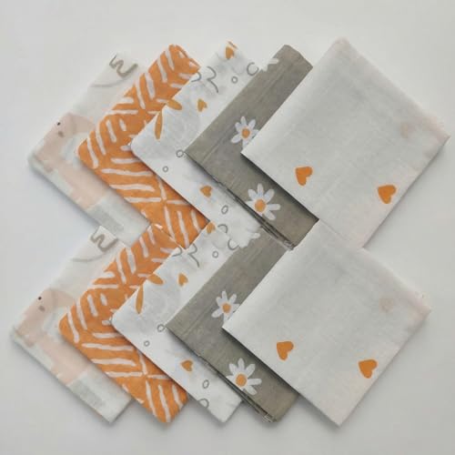 Trance Home Linen Super Soft 100% Cotton Thin Malmal Face Towels | Reusable Hygiene Wash Cloth | Napkin for New Babies | Soft Hankies for Children (Small 40 X 40 Cm, (Terra Tots - Pack of 10 Pcs), - Image 1
