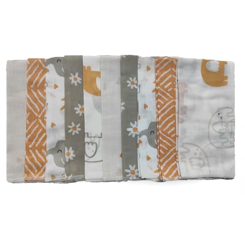 Trance Home Linen Super Soft 100% Cotton Thin Malmal Face Towels | Reusable Hygiene Wash Cloth | Napkin for New Babies | Soft Hankies for Children (Small 40 X 40 Cm, (Terra Tots - Pack of 10 Pcs), - Image 3