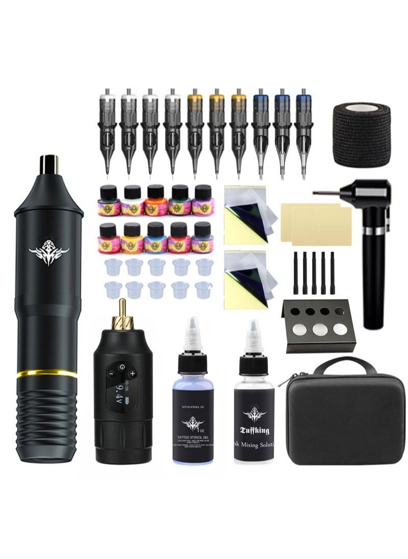 HaLunhi - Wireless Rotating Tattoo Pen Kit，Wireless Power RCA Portable Rechargeable，OLED Display Tattoo Power Supply，Cartridge Needle Tattoo Transfer Gel 30ml Pigment Diluent,Professional Tattoo Tool Set - Image 1
