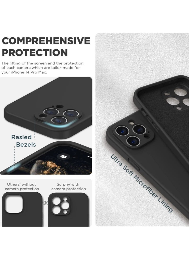إيف حافظة مصممة لهاتف iPhone 14 Pro Max مع واقي شاشة، (مع حماية الكاميرا + بطانة ناعمة من الألياف الدقيقة) حافظة هاتف من السيليكون السائل، أسود - Image 3