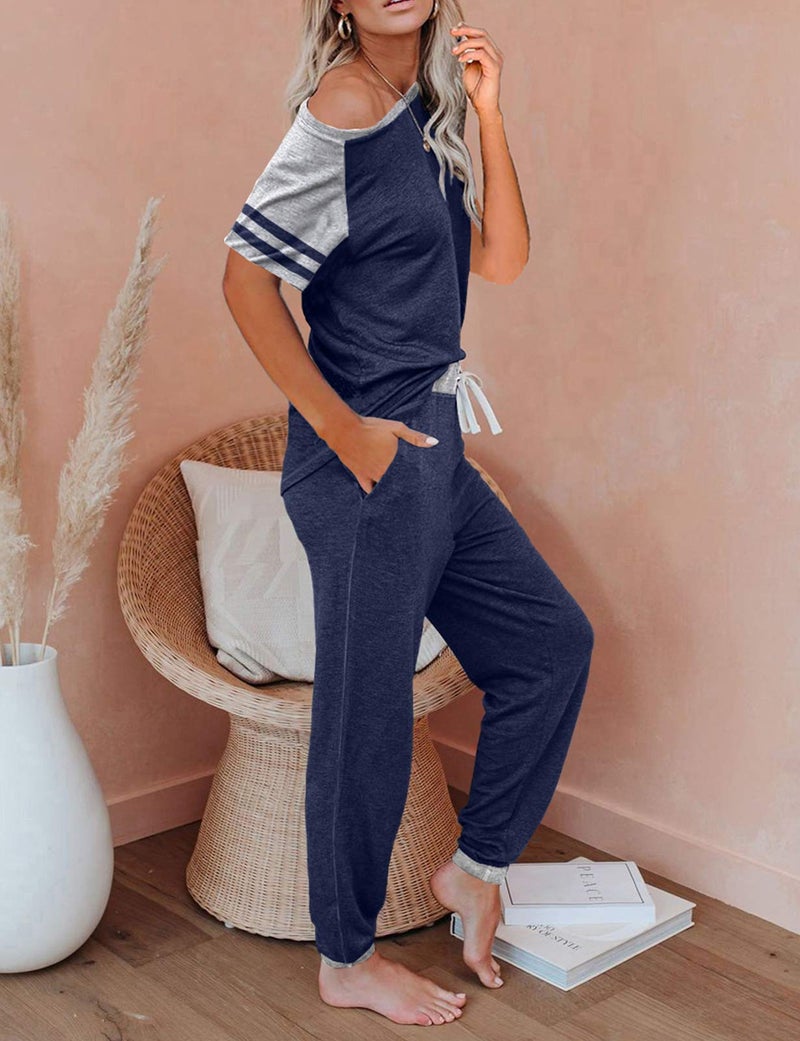 AUTOMET Women's Pajama Sets 2 Piece â€“ Soft Summer Sleepwear with Pockets, Lounge Sets for Women, Travel Outfits Navy Blue L - Image 2