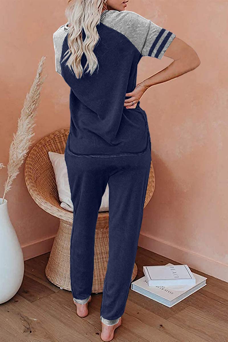 AUTOMET Women's Pajama Sets 2 Piece â€“ Soft Summer Sleepwear with Pockets, Lounge Sets for Women, Travel Outfits Navy Blue L - Image 3