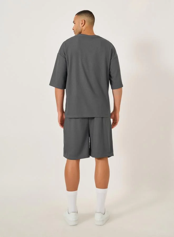 Styli Solid Textured Knit Oversized Streetwear T-Shirt and Shorts Set