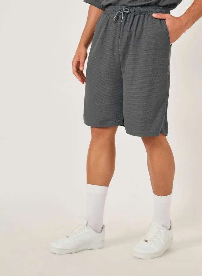 Styli Solid Textured Knit Oversized Streetwear T-Shirt and Shorts Set