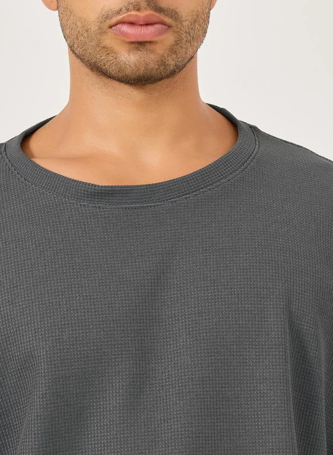 Styli Solid Textured Knit Oversized Streetwear T-Shirt and Shorts Set
