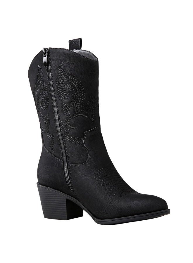 GLOBALWIN Women's Black Mid Calf Cowgirl Boots Classic Embroidered Western Cowboy Boots for Women Chunky Low Heel Size 8M - Image 3