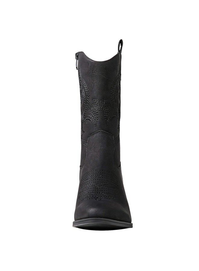GLOBALWIN Women's Black Mid Calf Cowgirl Boots Classic Embroidered Western Cowboy Boots for Women Chunky Low Heel Size 8M - Image 4