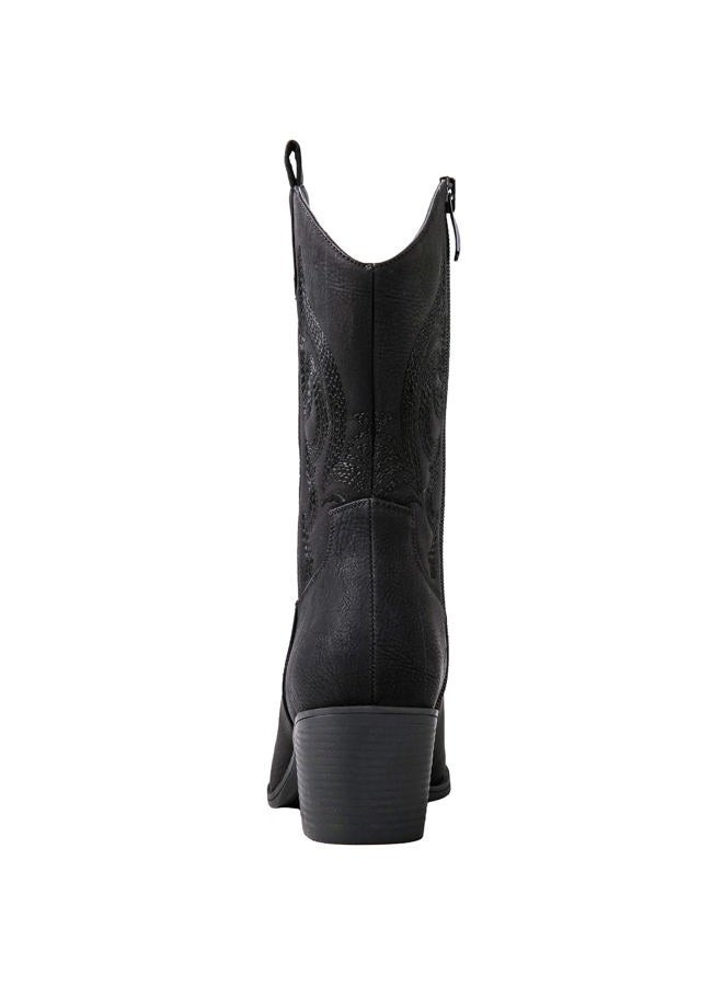GLOBALWIN Women's Black Mid Calf Cowgirl Boots Classic Embroidered Western Cowboy Boots for Women Chunky Low Heel Size 8M - Image 5