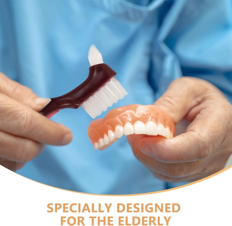 2pcs Dual-Head Dentures Brush with Firm Bristles for Oral Care Deep Cleaning False Teeth Toothbrush for Seniors Non-Slip Handle Dental Appliance Cleaner Stain Removing and Gentle - Image 3