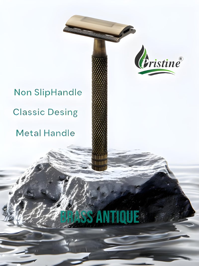 Pristine Shaving Double Edge Safety Razor For Men Antique Brass Classic & Traditional Shaving Razor (Close Comb) - Image 5