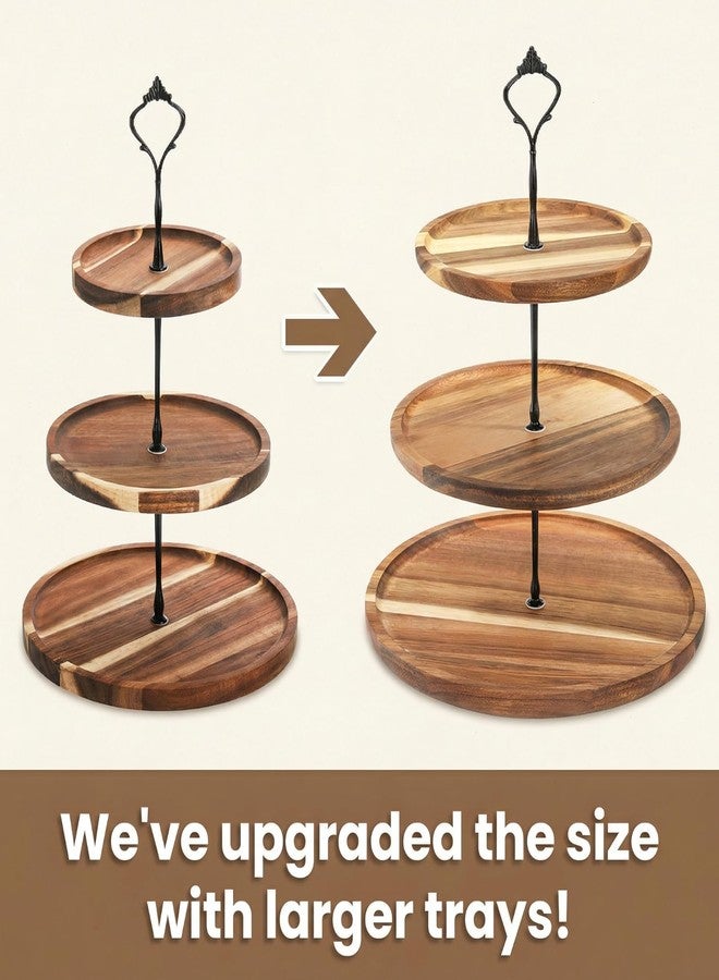 Elsjoy 3-Tier Acacia Wood Cupcake Stand, Large Wooden Cupcake Tower Tiered Dessert Display Stand, Rustic Cake Holder Stand for Wedding, Birthday, Tea Party - Image 3