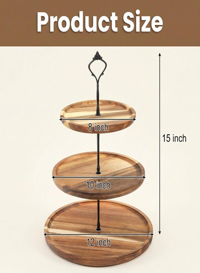 Elsjoy 3-Tier Acacia Wood Cupcake Stand, Large Wooden Cupcake Tower Tiered Dessert Display Stand, Rustic Cake Holder Stand for Wedding, Birthday, Tea Party - Image 2