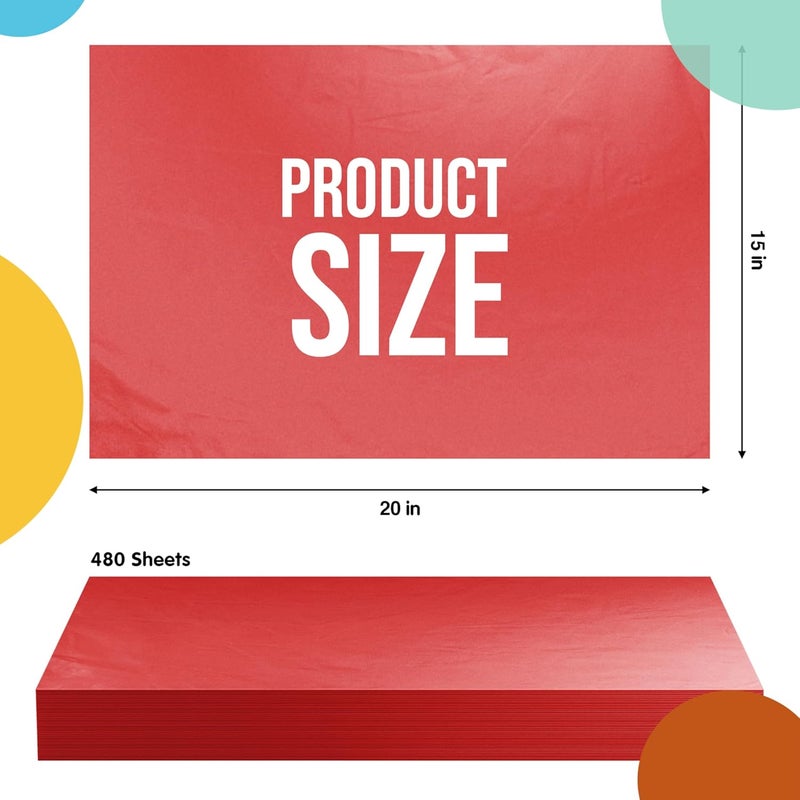 Party Solids Red Tissue Paper for Gift Bags - 15" X 20" Bulk Tissue Paper Red 480 Sheets - 10lb Newsprint for Packing, Birthday Gift Box Filler, Packing Supplies for Moving Supplies - Image 2