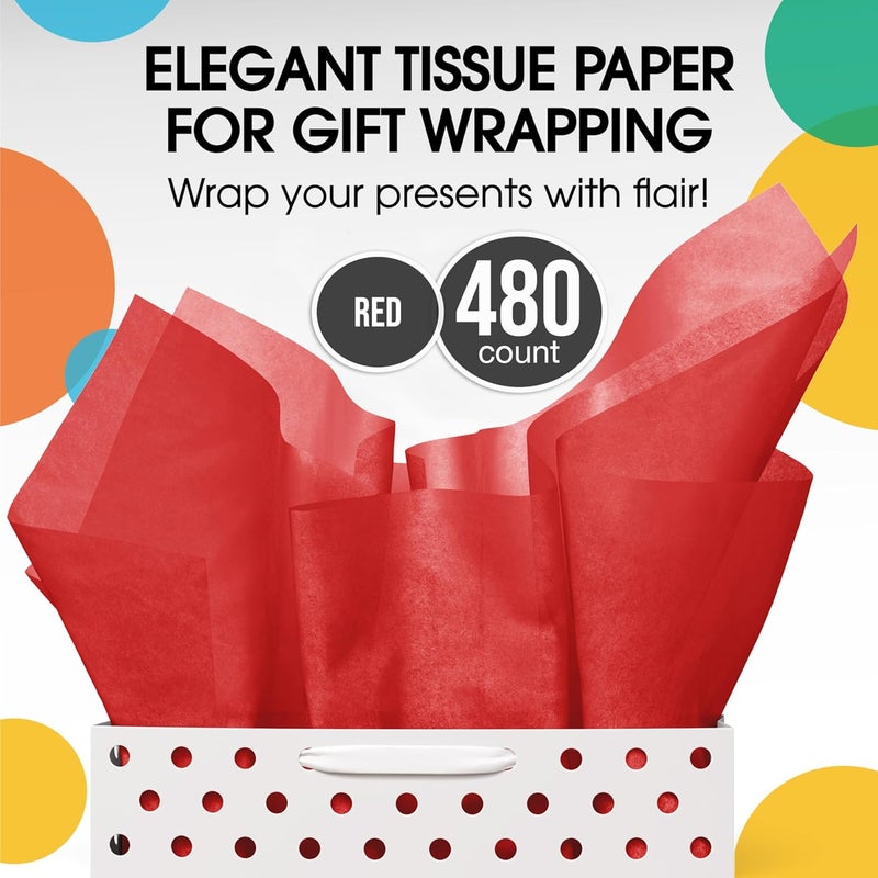 Party Solids Red Tissue Paper for Gift Bags - 15" X 20" Bulk Tissue Paper Red 480 Sheets - 10lb Newsprint for Packing, Birthday Gift Box Filler, Packing Supplies for Moving Supplies - Image 4