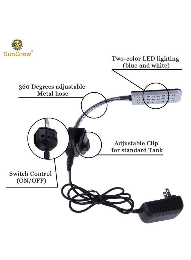 SunGrow Led Aquarium Light For Fish Tank, 24 Leds, White & Blue Adjustable 360° Flexible Metal Arm Small Aquarium Led Light For Nano Tank, Install On Dog & Cat Crate For Security, Kitten & Puppy Care - Image 3