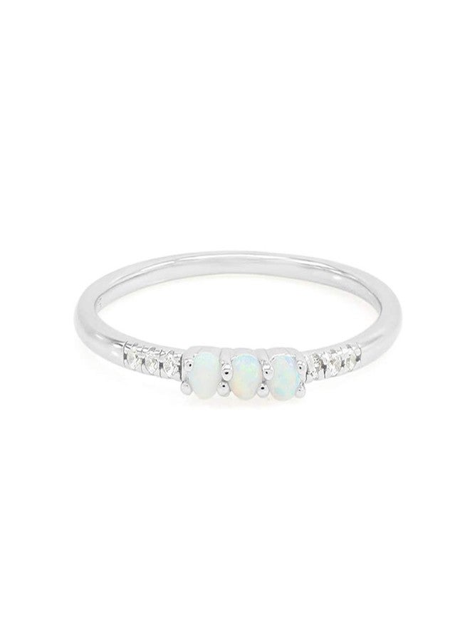 AFFY 3 Stone Opal Ring for Women with Cubic Zirconia, Dainty Minimalist Stackable Promise Ring in 14K White Gold Plated 925 Sterling Silver Jewelry Gift for Her Ring Size-7 - Image 1