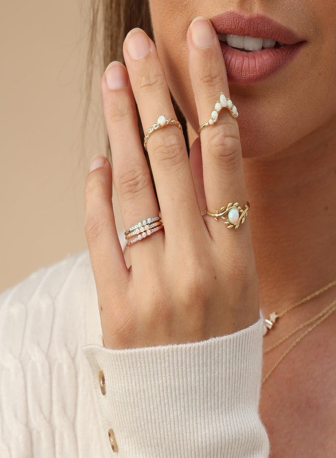 AFFY 3 Stone Opal Ring for Women with Cubic Zirconia, Dainty Minimalist Stackable Promise Ring in 14K White Gold Plated 925 Sterling Silver Jewelry Gift for Her Ring Size-7 - Image 4