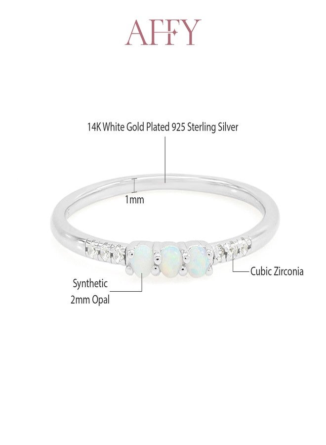 AFFY 3 Stone Opal Ring for Women with Cubic Zirconia, Dainty Minimalist Stackable Promise Ring in 14K White Gold Plated 925 Sterling Silver Jewelry Gift for Her Ring Size-7 - Image 3