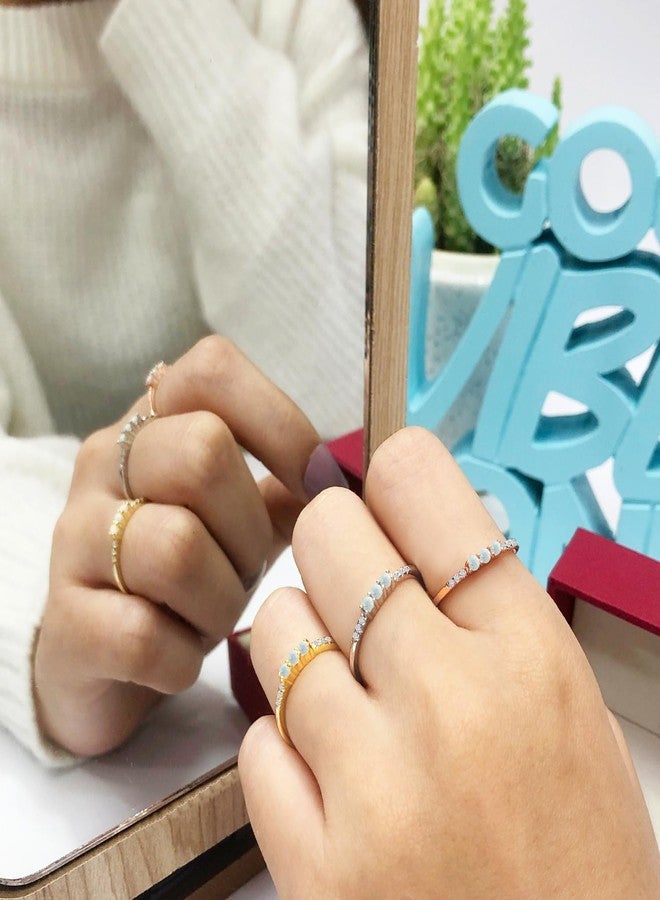 AFFY 3 Stone Opal Ring for Women with Cubic Zirconia, Dainty Minimalist Stackable Promise Ring in 14K White Gold Plated 925 Sterling Silver Jewelry Gift for Her Ring Size-7 - Image 5