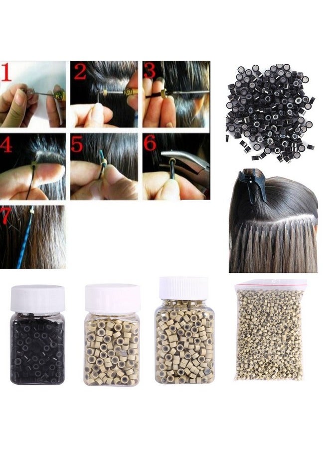 Semme - 200/500/1000/2000Pcs 3Mm Silicone Lined Hair Extension Link Rings Beads Loops Tools 12 Types(Black(200Pcs)) - Image 1