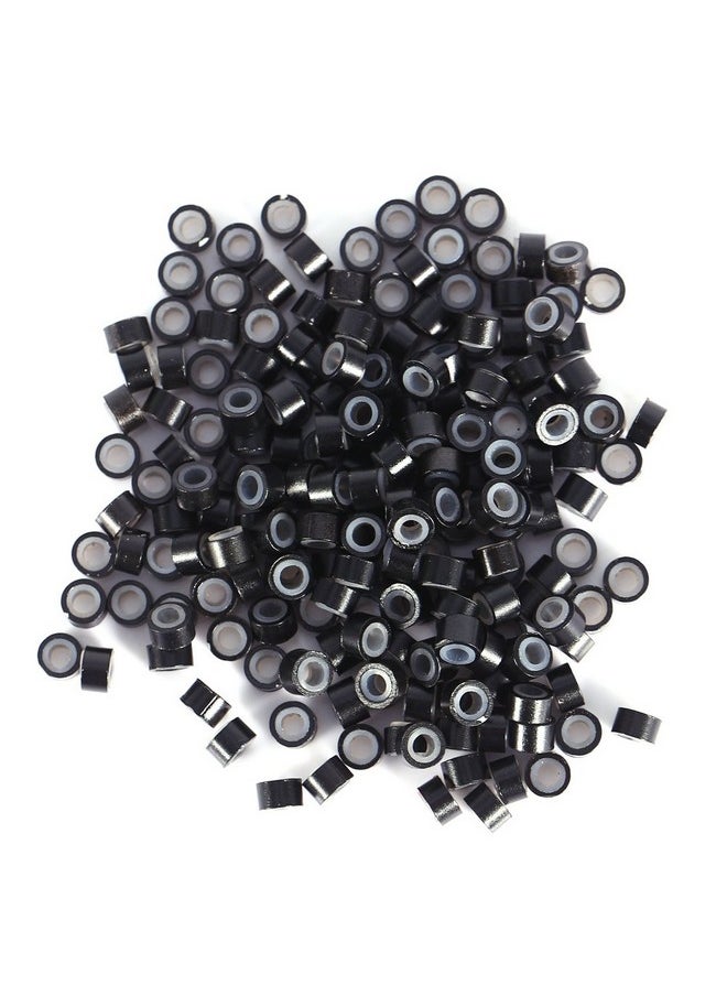 Semme - 200/500/1000/2000Pcs 3Mm Silicone Lined Hair Extension Link Rings Beads Loops Tools 12 Types(Black(200Pcs)) - Image 1