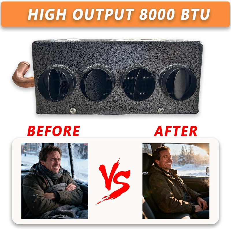 XuSha 8000 BTU 4 Ports 12 Volt Universal Car Truck Fan Heater Air Heater Diesel Portable Parking Heater Low Profile Universal Auxiliary Cab Heater - Image 3