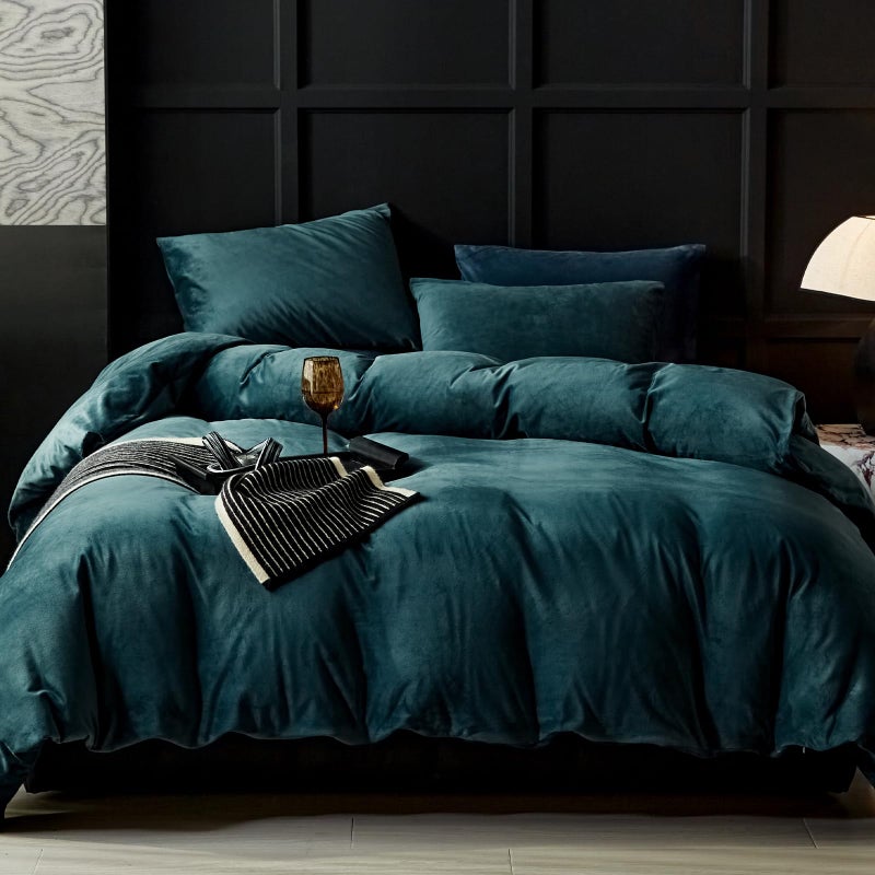 WARMDERN Peacock Blue Flannel Velvet Duvet Cover Queen Size Duvet Cover Bedding Sets, 3pcs Ultra Soft Luxury Textured Modern Crystal Velvet Duvet Covers with Zipper Closure(Peacock Blue, Queen) - Image 1