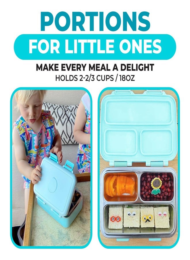 Kinsho Small Stainless Steel Lunch Box for Baby or Toddlers Boys Girls, Insulated Mini Bento, 3 Eco Metal Portion Sections Leakproof Lid, Pre-School Daycare Lunches, Kids Spill-Proof Snack Container, Green - Image 2