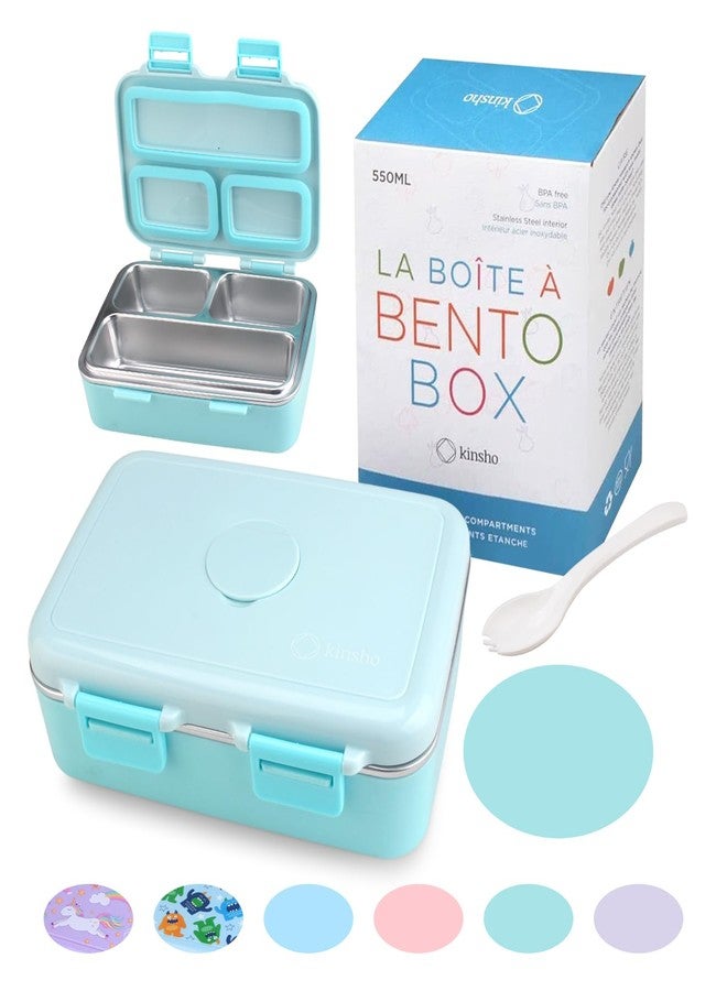 Kinsho Small Stainless Steel Lunch Box for Baby or Toddlers Boys Girls, Insulated Mini Bento, 3 Eco Metal Portion Sections Leakproof Lid, Pre-School Daycare Lunches, Kids Spill-Proof Snack Container, Green - Image 1