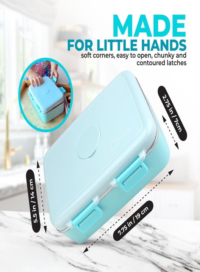 Kinsho Small Stainless Steel Lunch Box for Baby or Toddlers Boys Girls, Insulated Mini Bento, 3 Eco Metal Portion Sections Leakproof Lid, Pre-School Daycare Lunches, Kids Spill-Proof Snack Container, Green - Image 5