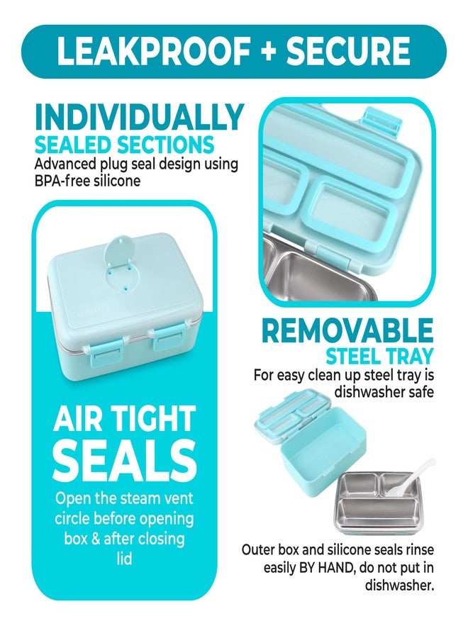 Kinsho Small Stainless Steel Lunch Box for Baby or Toddlers Boys Girls, Insulated Mini Bento, 3 Eco Metal Portion Sections Leakproof Lid, Pre-School Daycare Lunches, Kids Spill-Proof Snack Container, Green - Image 3