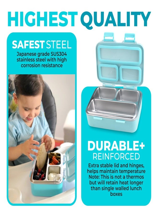 Kinsho Small Stainless Steel Lunch Box for Baby or Toddlers Boys Girls, Insulated Mini Bento, 3 Eco Metal Portion Sections Leakproof Lid, Pre-School Daycare Lunches, Kids Spill-Proof Snack Container, Green - Image 4