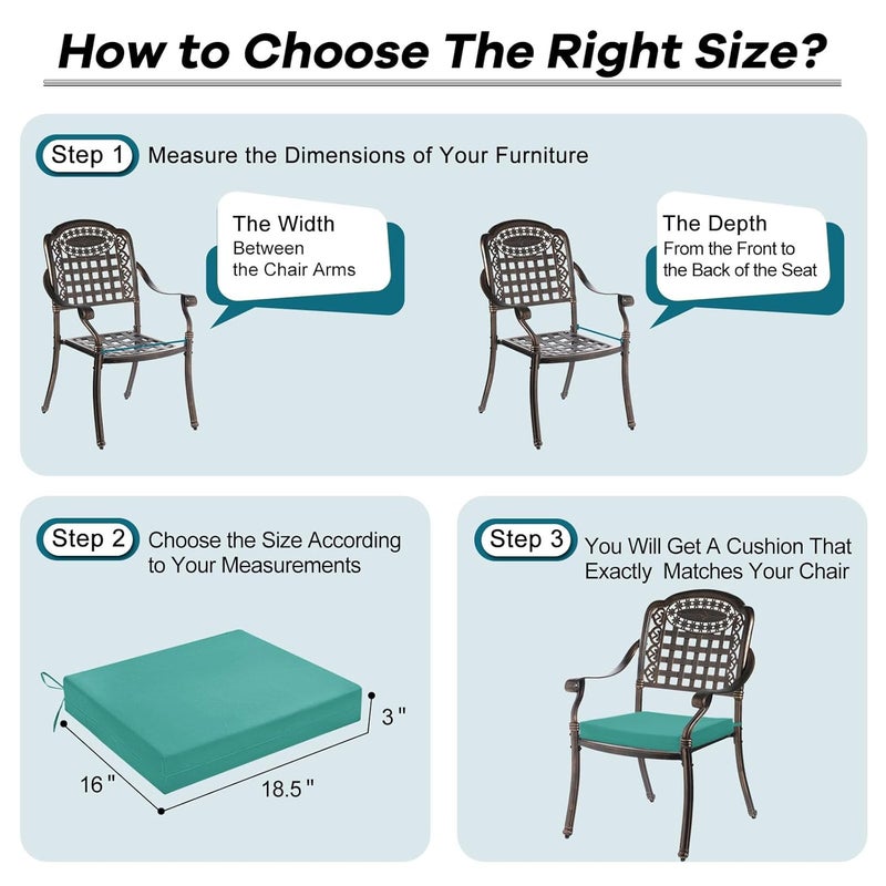 Namdev Art's Namdev Arts Outdoor Chair Cushions for Furniture Waterproof Outdoor Cushions Square Corner Patio Chair Cushions Set of 4 with Ties 185x16x3 Teal - Image 5