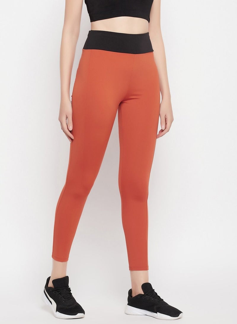 Clovia ت tights نشطة عالية الخصر من Clovia بلون بني صدئ - Image 4
