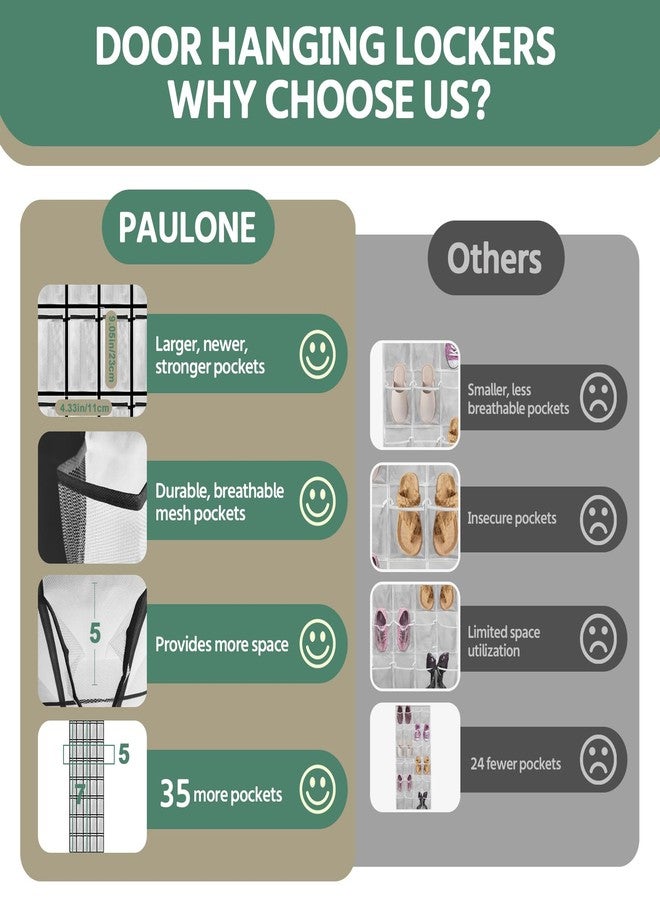 PAULONE 35 Pocket Over the Door Shoe Organizer,Reusable Breathable Large Mesh Bag Men's & Women's Sneaker Organizer,Shoe Organizer for Kids,Hanging Shoe Storage Hanging Bag (White). - Image 5