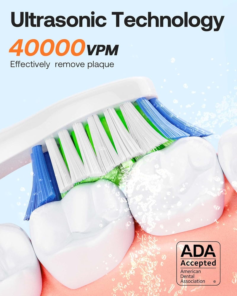 بيتفي فرش أسنان كهربائية بالموجات فوق الصوتية من - فرشاة أسنان كهربائية للبالغين والأطفال، مقبولة من جمعية طب الأسنان الأمريكية، فرشاة أسنان سونيك قابلة لإعادة الشحن للسفر مع 8 رؤوس، أسود D2 (وردي) - Image 3