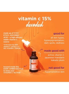 Plum Plum 15% Vitamin C Serum for Face Glow Boost with Mandarin with Pure Ethyl Ascorbic Acid Japanese Mandarin and Kakadu Plum Fragrance-Free | 20 ml For Men & Women|  - Image 2